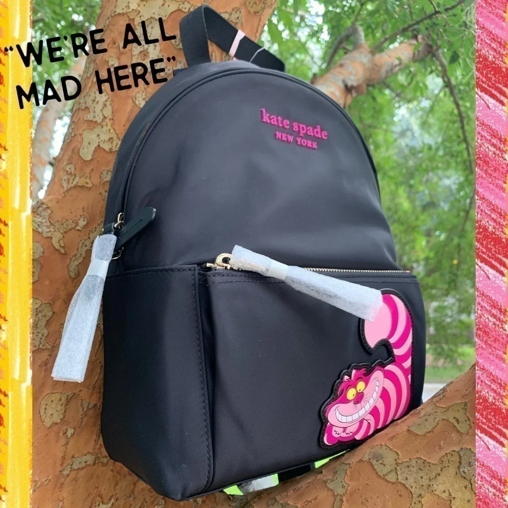 Kate Spade Cheshire Cat Disney X Black Nylon BackPack Alice in Wonderland Bag